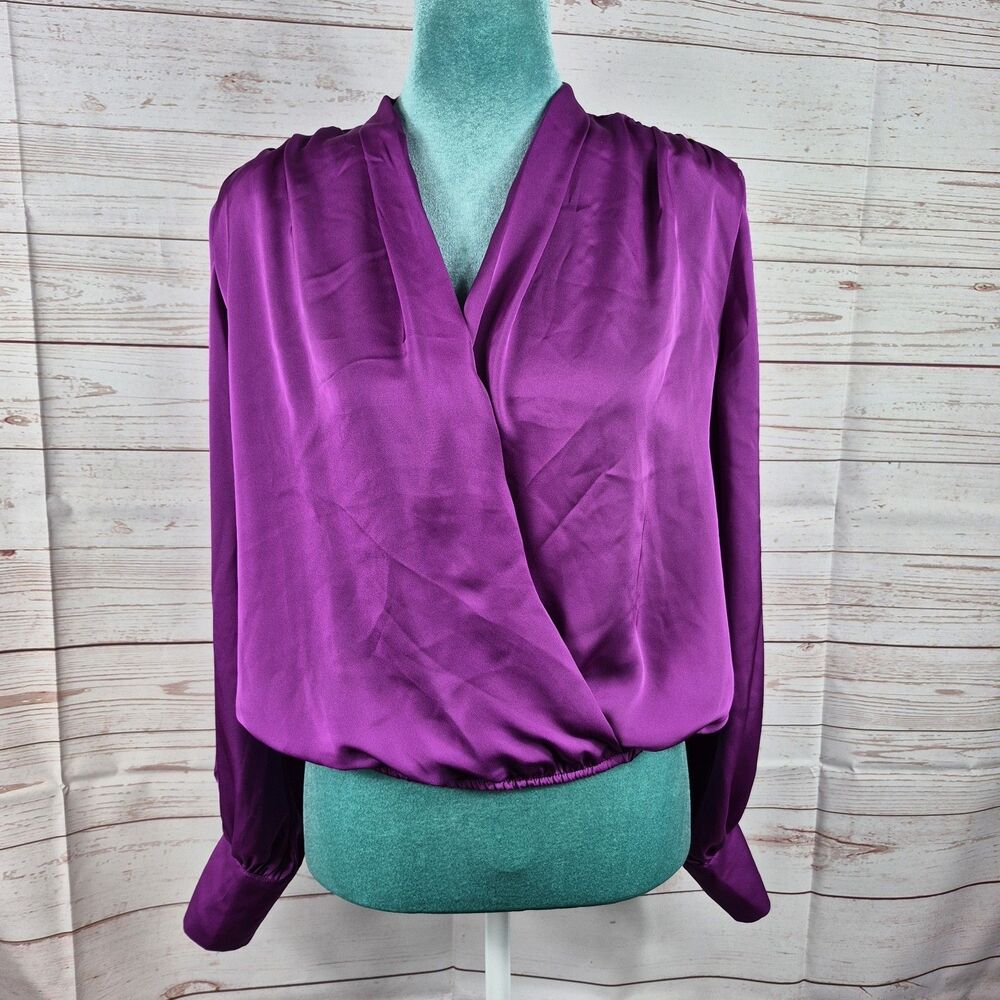 Express Purple Faux Wrap Top Size Small Coquette Fairy Boho Shoulder Pads NWT